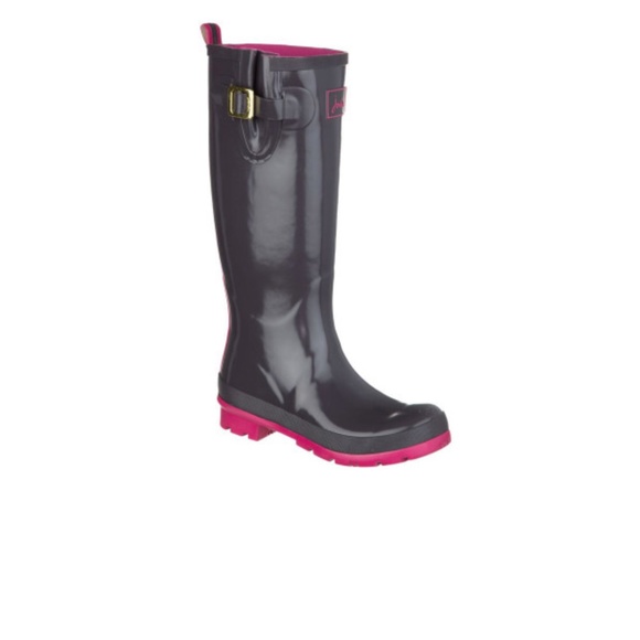Joules Kelly Welly Rain boots slate gray with Pink SZ 6 - Picture 1 of 16